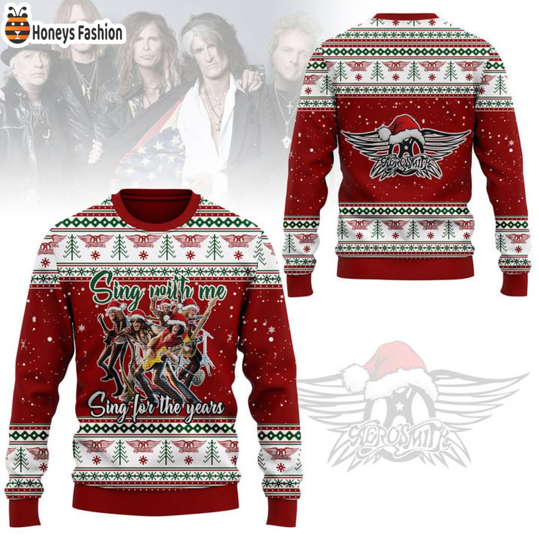 HOT Aerosmith Sing With Me Sing For The Years Ugly Christmas Sweater