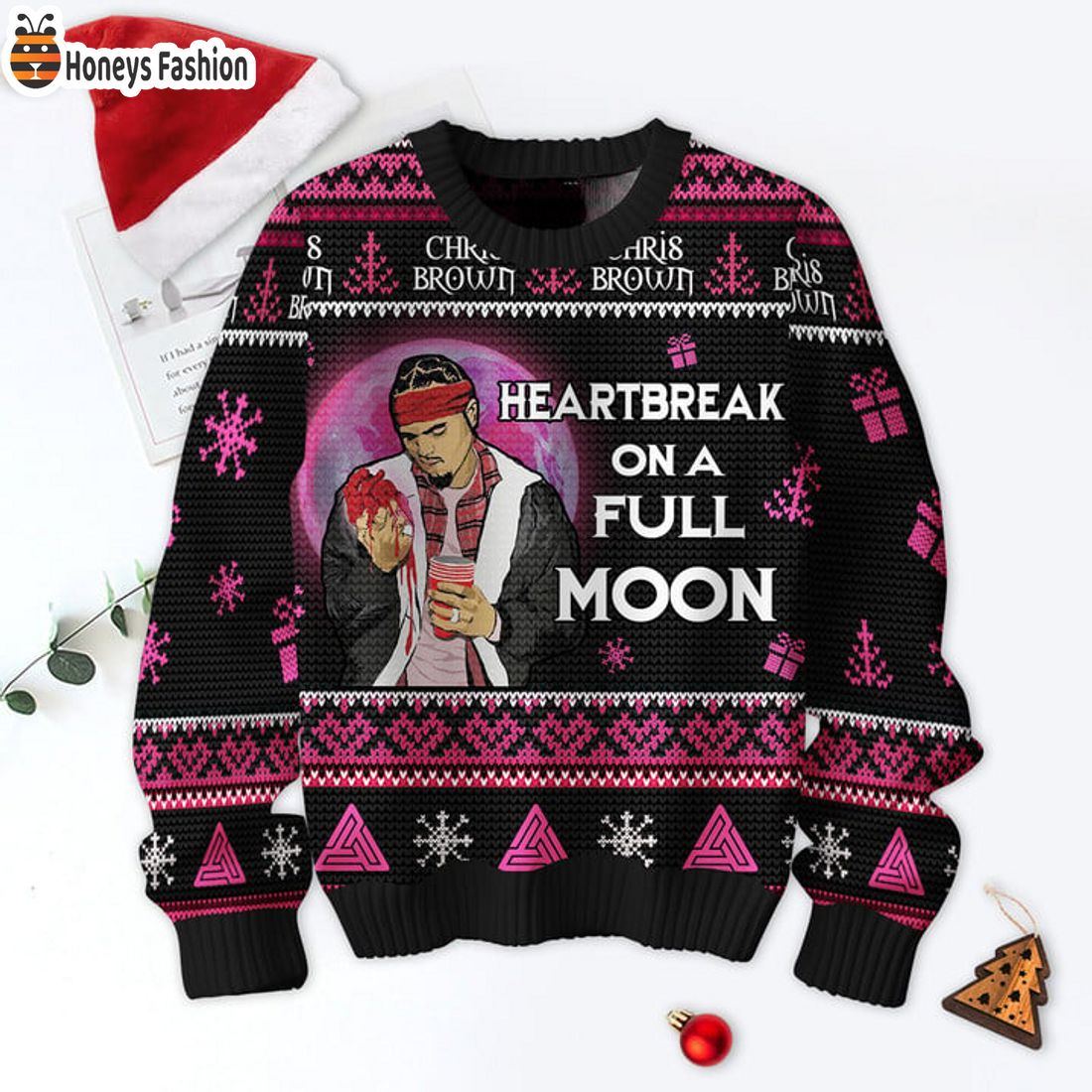 HOT Chris Brown Heartbreak On A Full Moon Ugly Christmas Sweater