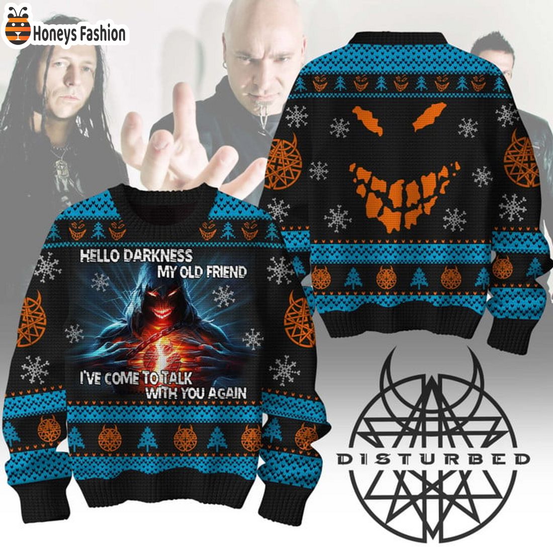 HOT Disturbed Hello Darkness My Old Friend Ugly Christmas Sweater