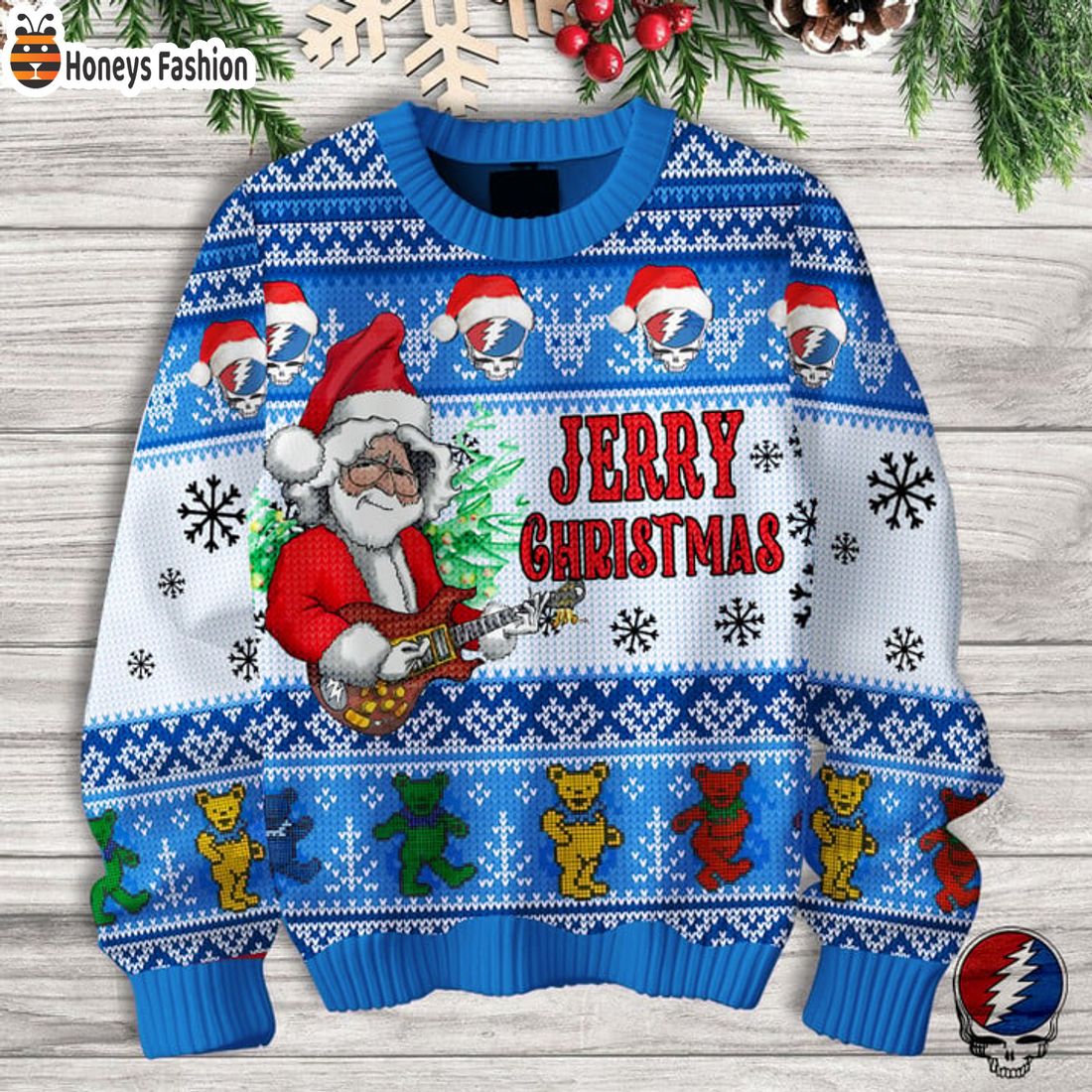 HOT Grateful Dead Jerry Garcia Santa Ugly Christmas Sweater