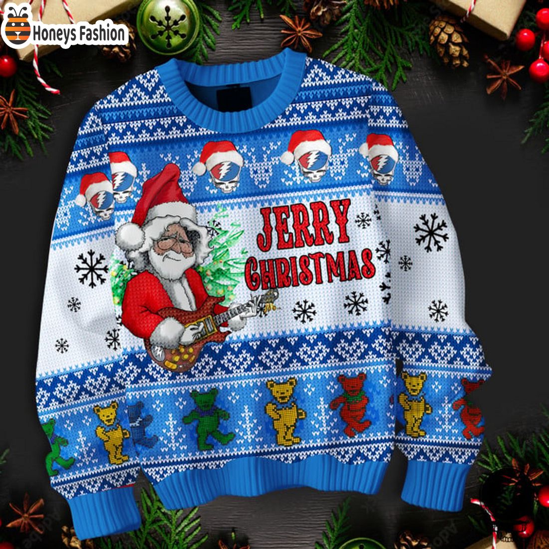 HOT Grateful Dead Jerry Garcia Santa Ugly Christmas Sweater