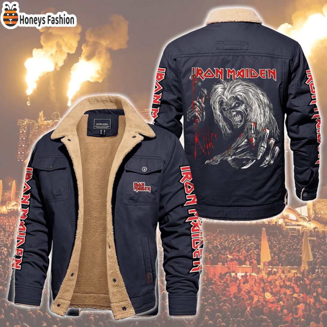 HOT Iron Maiden Eddy Glow Killer Fleece Leather Jacket