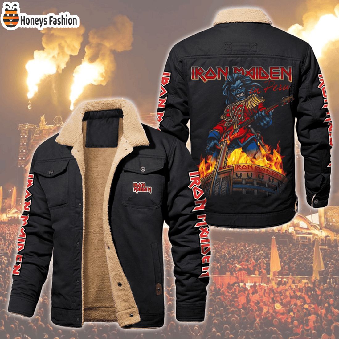 HOT Iron Maiden Estadio Nacional Fleece Leather Jacket
