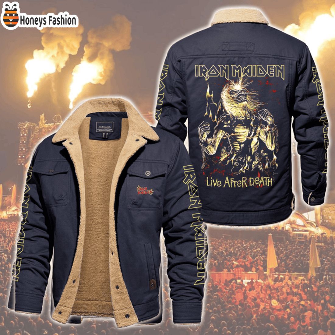 HOT Iron Maiden Live After Death Fleece Leather Jacket