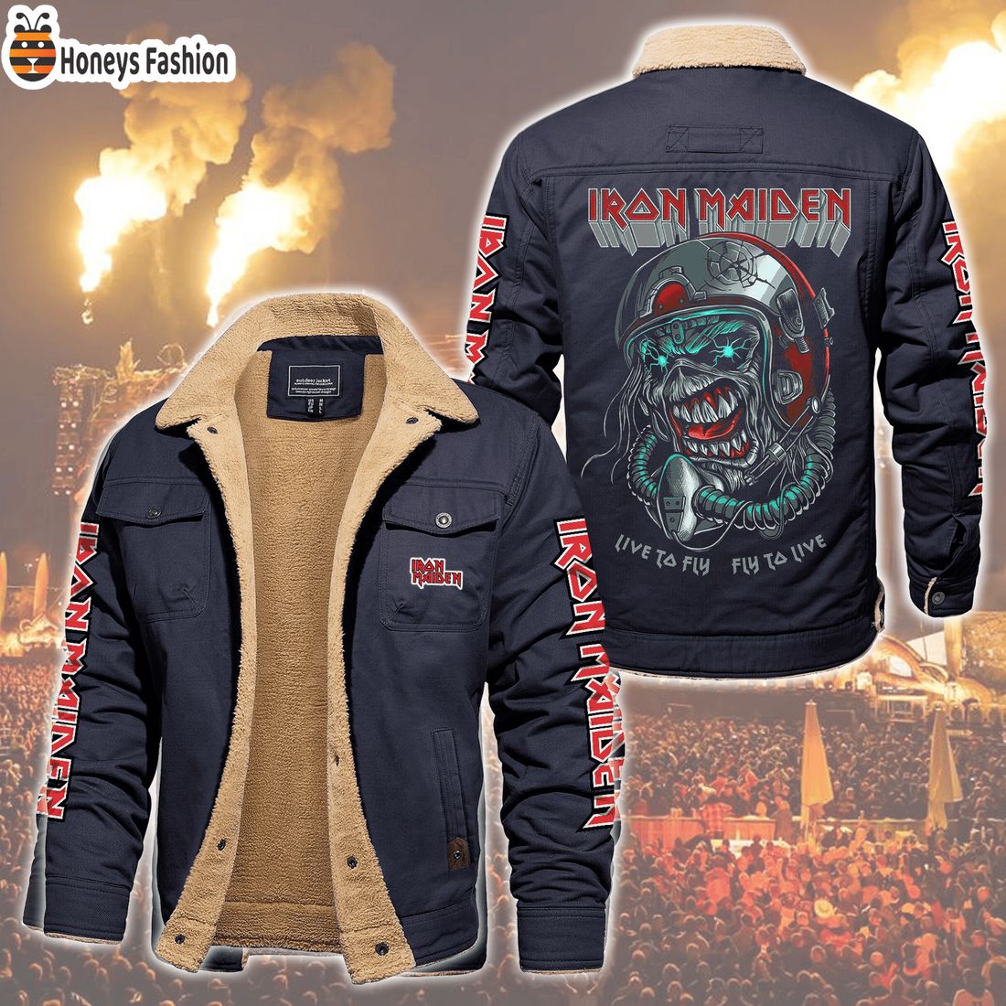 HOT Iron Maiden Live To Fly Fly To Live Fleece Leather Jacket