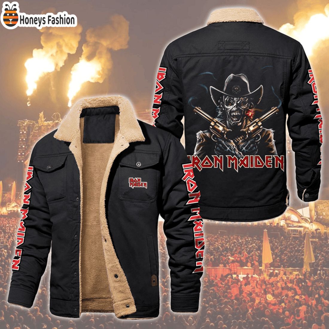 HOT Iron Maiden Zombie Gunslinger Fleece Leather Jacket