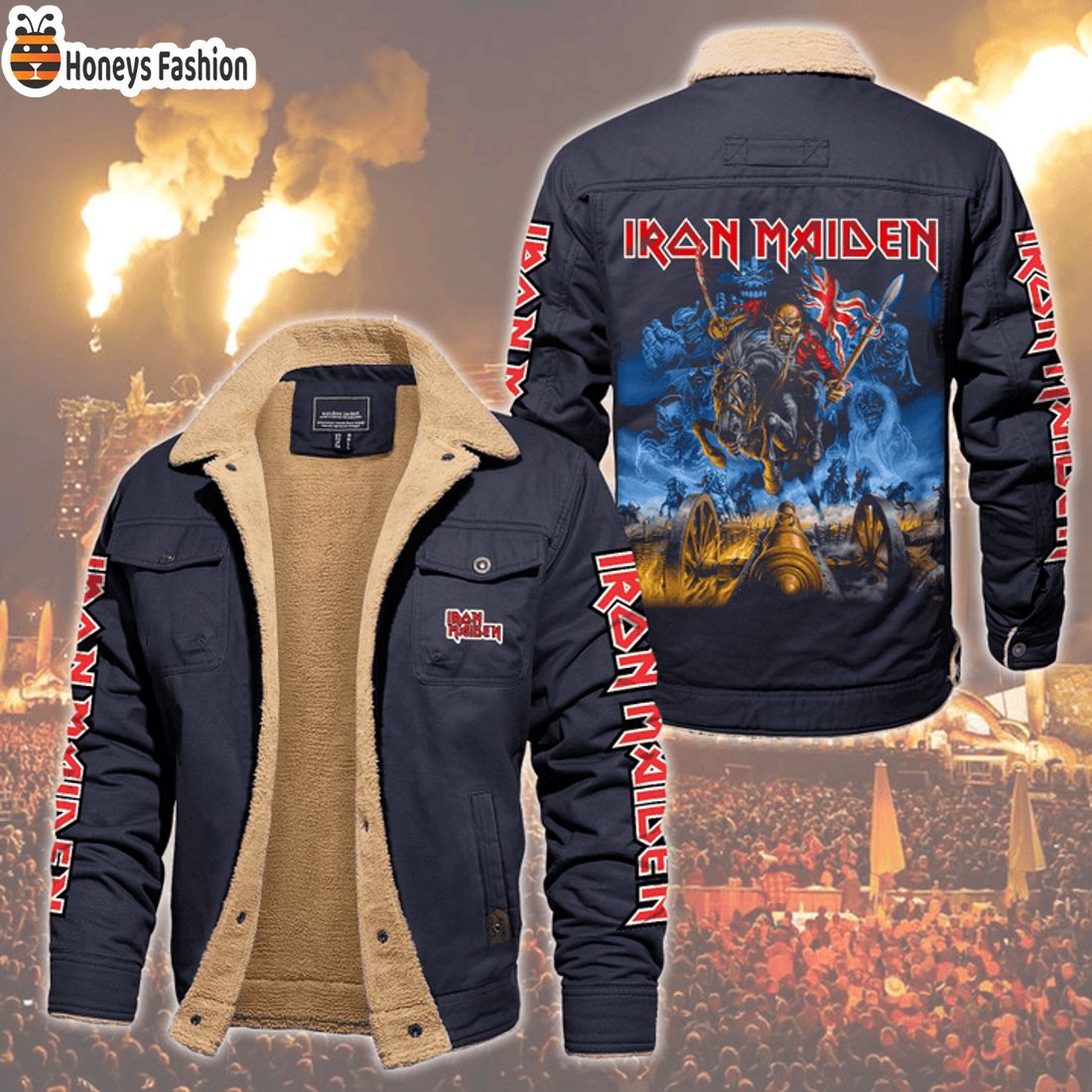 HOT Iron Maiden Zombies Illustration Fleece Leather Jacket