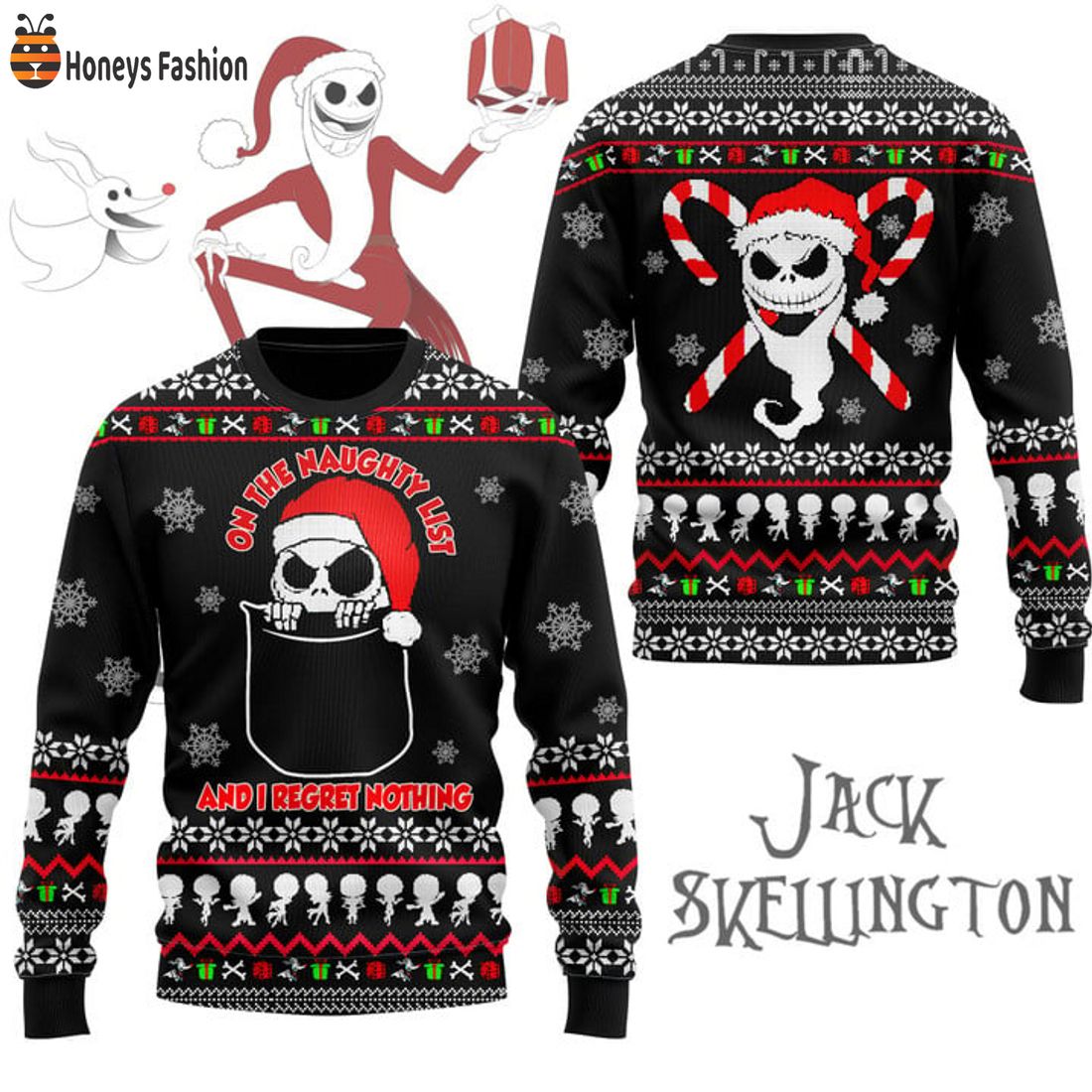 HOT Jack Skellington On The Naughty List And I Regret Nothing Ugly Christmas Sweater