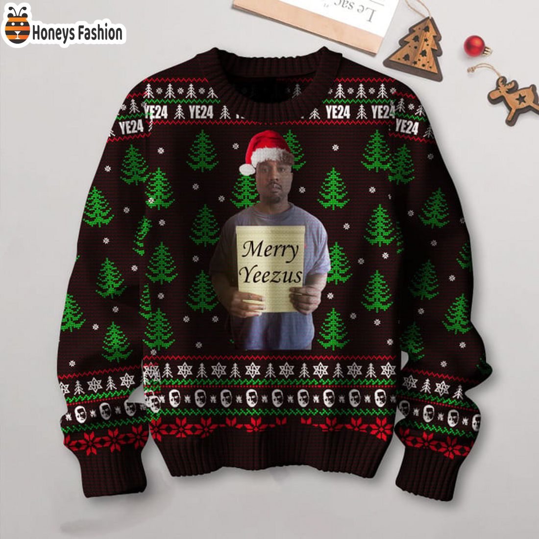 HOT Kanye Wes YE24 Merry Yeezus Ugly Christmas Sweater