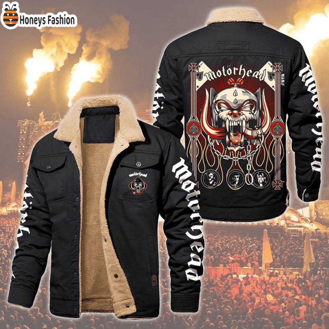 HOT Motorhead Skull Logo Blood Fleece Leather Jacket