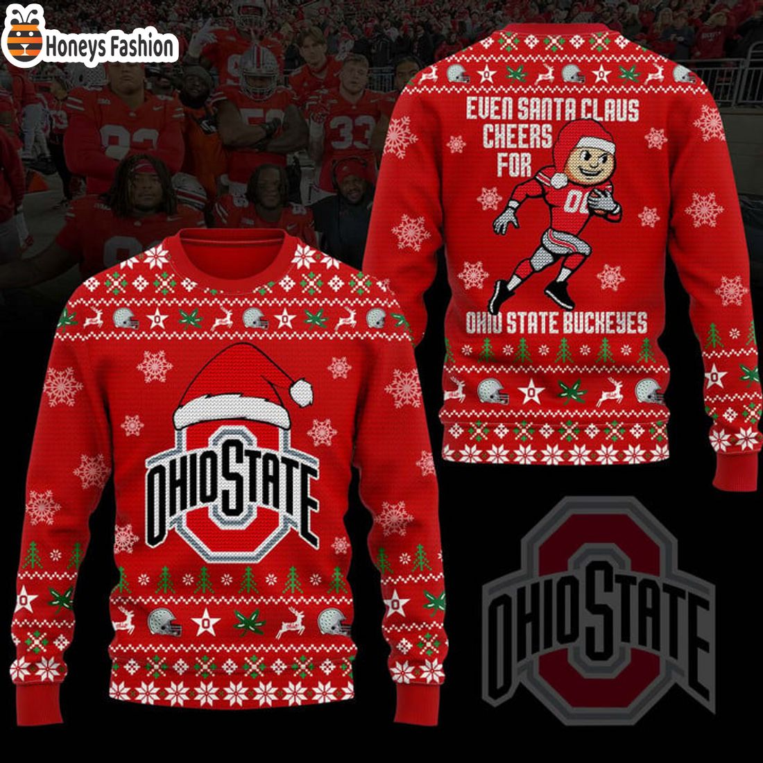 HOT Ohio State Buckeyes Even Santa Claus Cheers Ugly Christmas Sweater