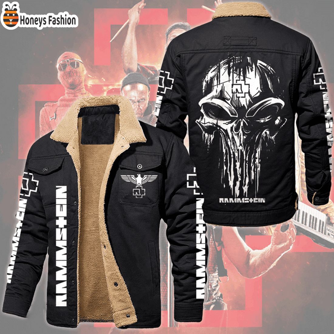 HOT Rammstein A Tribute Skull Fleece Leather Jacket