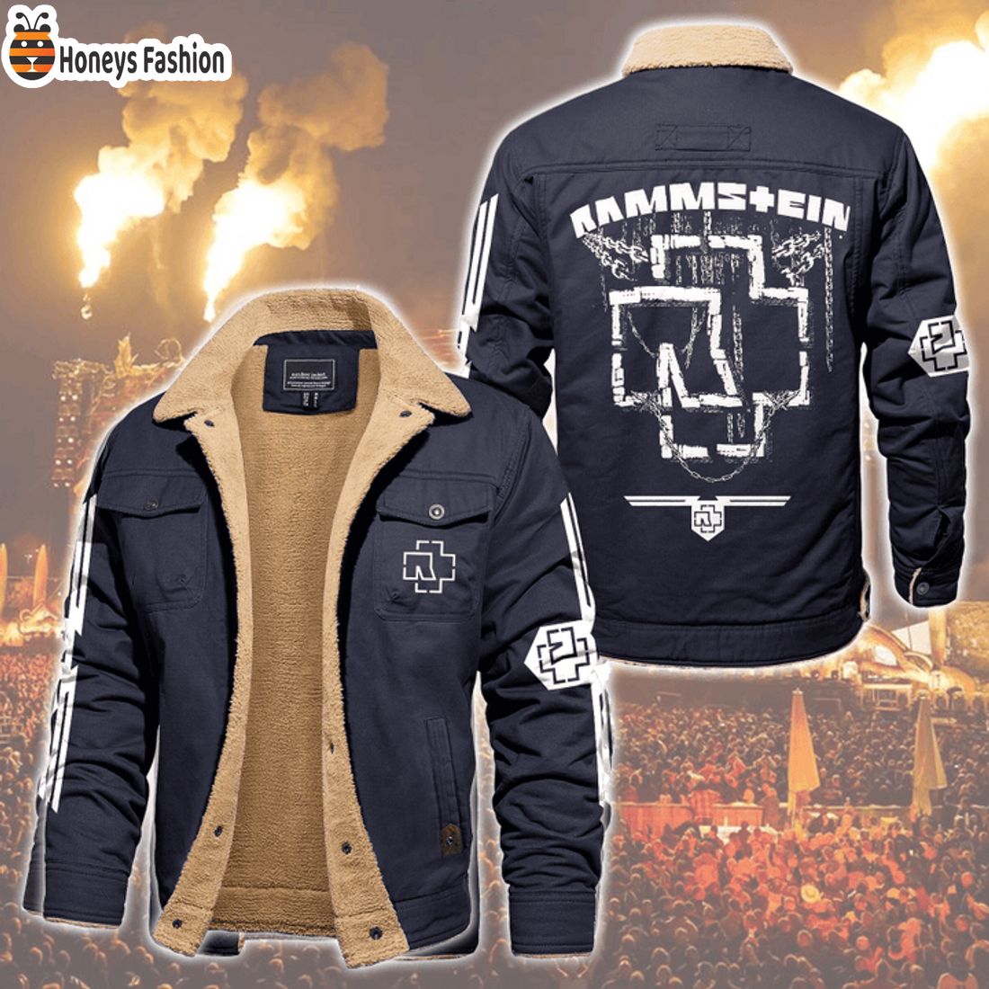 HOT Rammstein Logo Shackles Fleece Leather Jacket