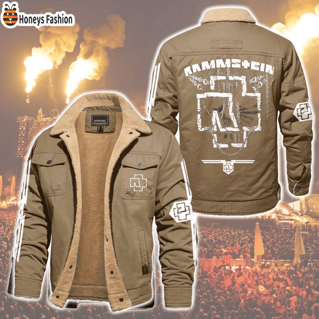 HOT Rammstein Logo Shackles Fleece Leather Jacket