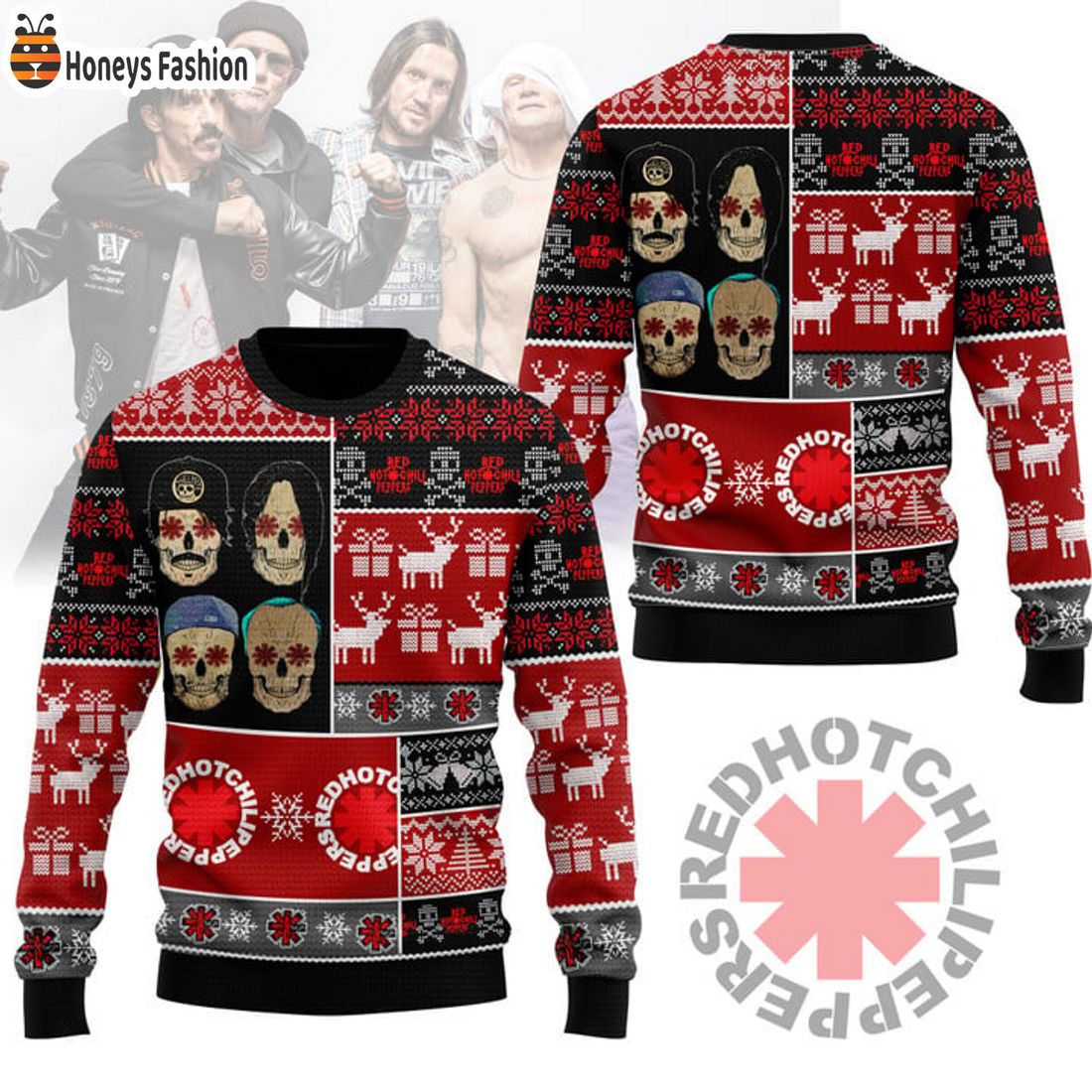 HOT Red Hot Chili Peppers Skulls Head Helmets Ugly Christmas Sweater