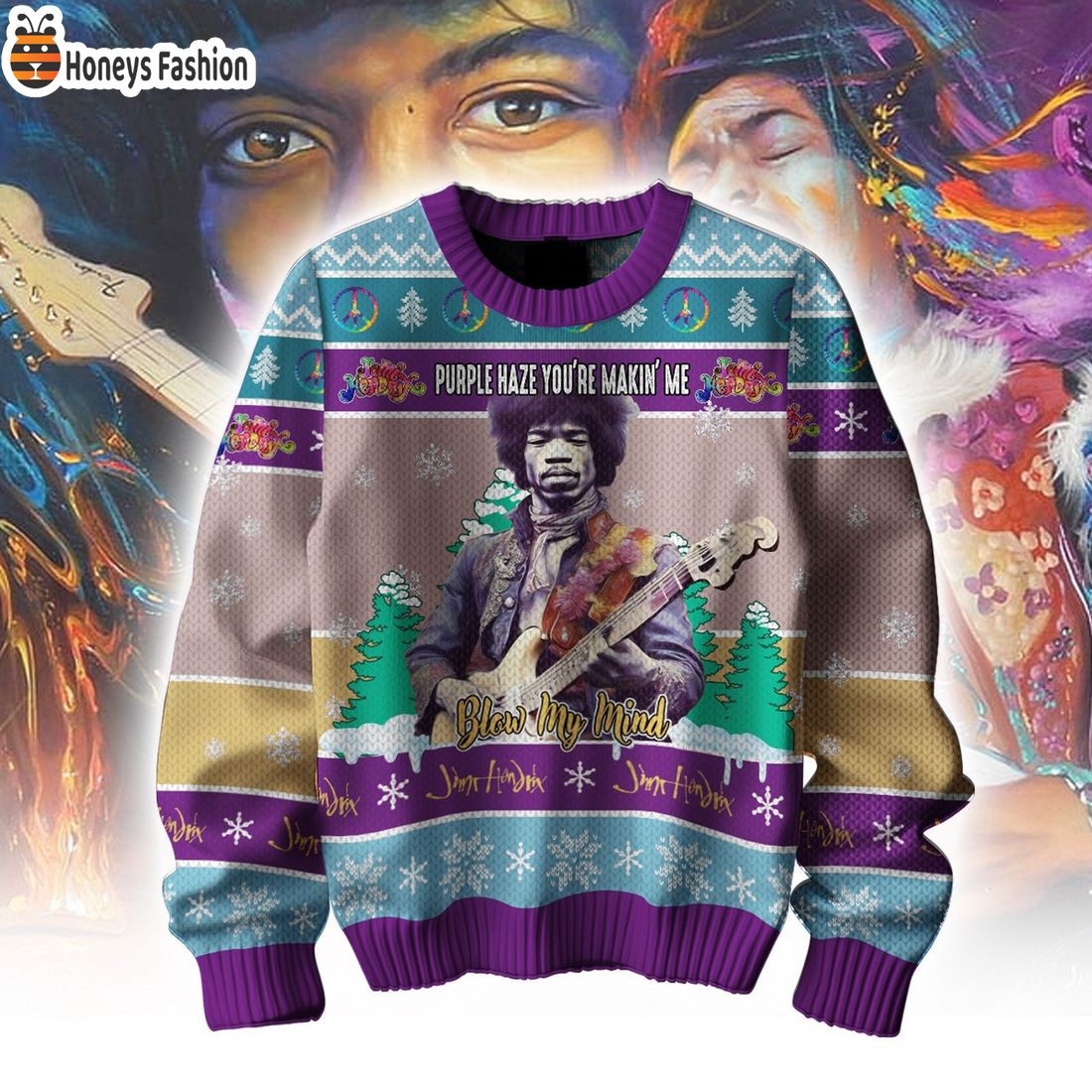 Jimi Hendrix Blow My Mind Ugly Christmas Sweater