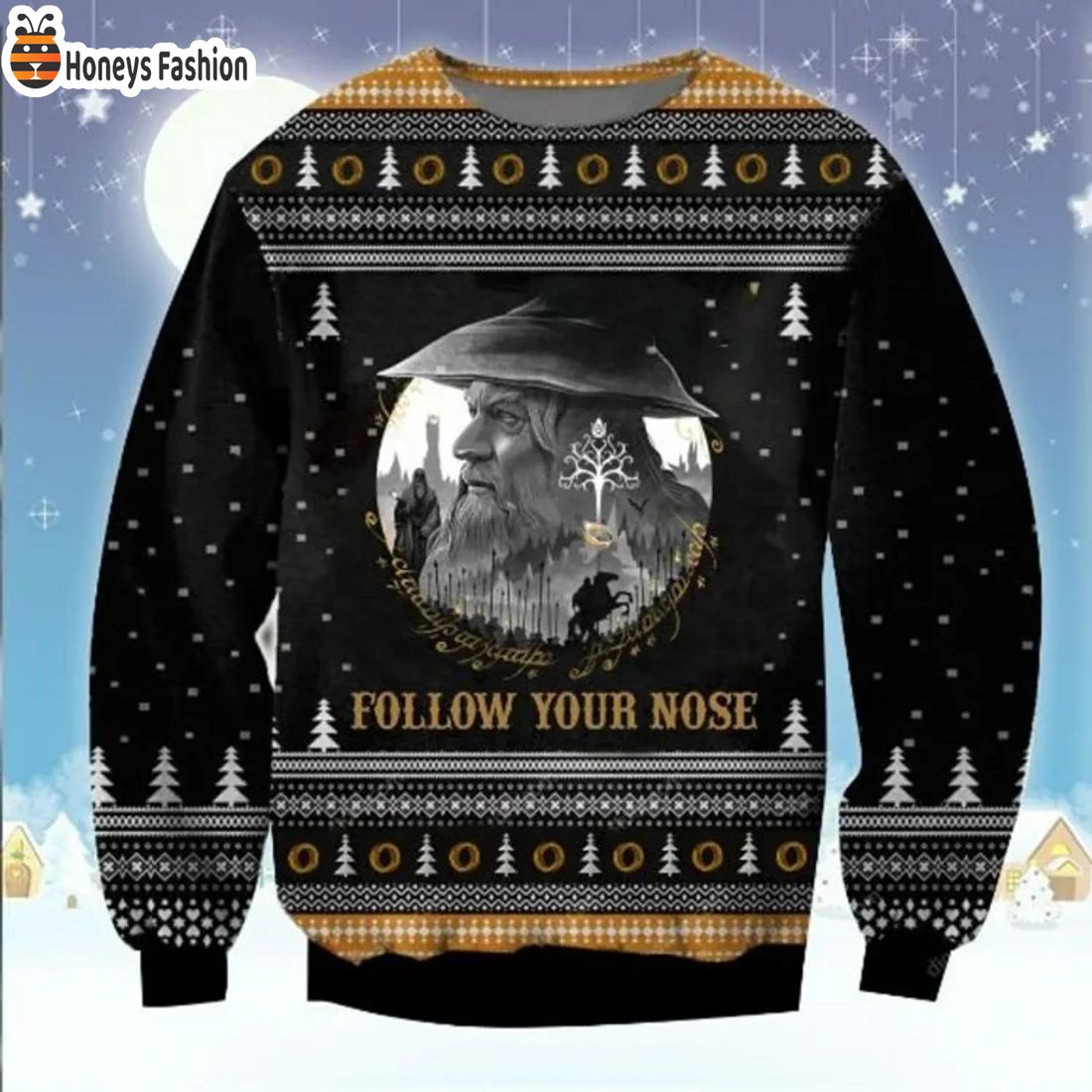 LOTR Gandalf follow your nose ugly christmas sweater