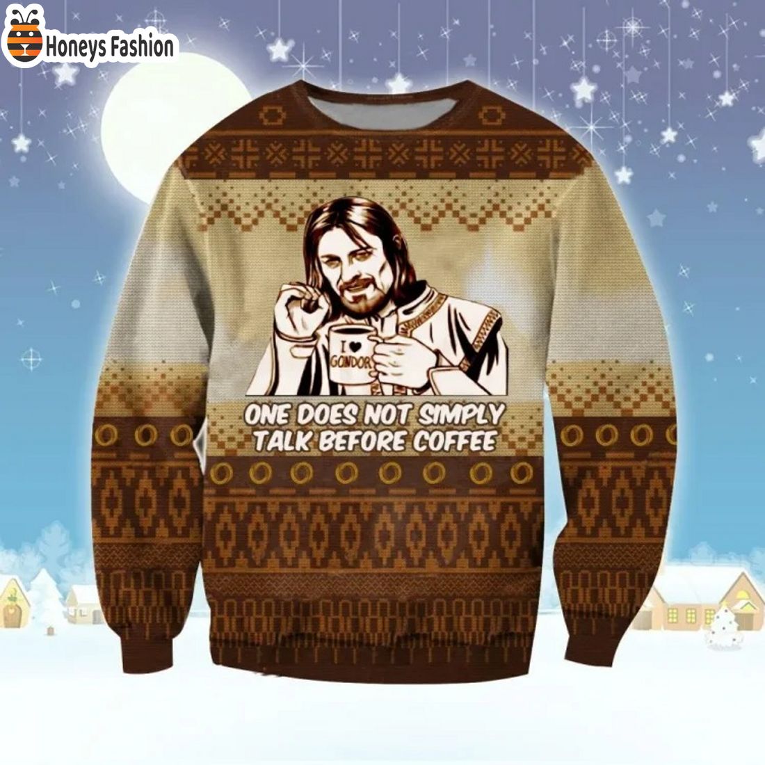 LOTR One does not simply talk before coffee ugly christmas sweater