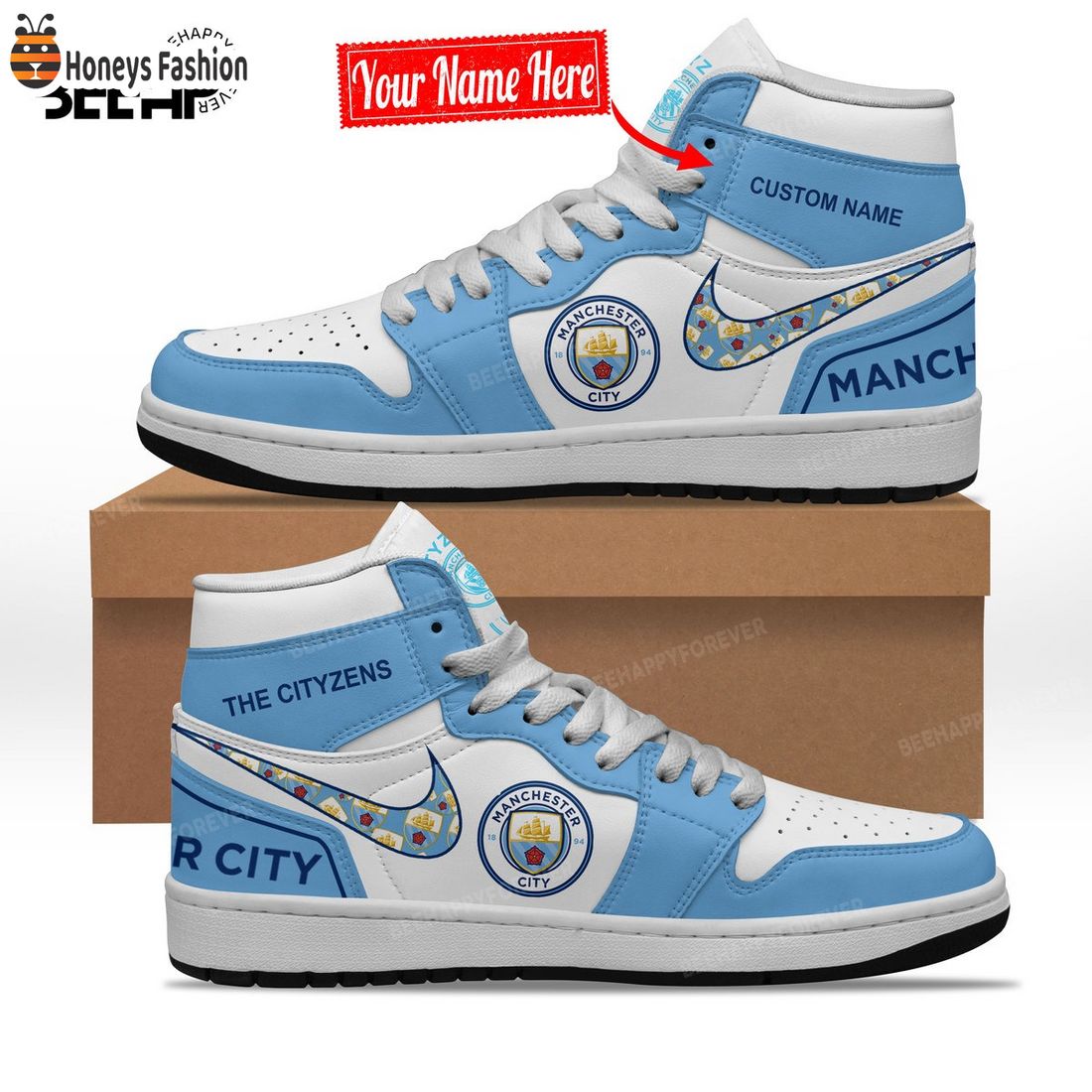 Manchester City Custom Name Nike Air Jordan 1 Shoes