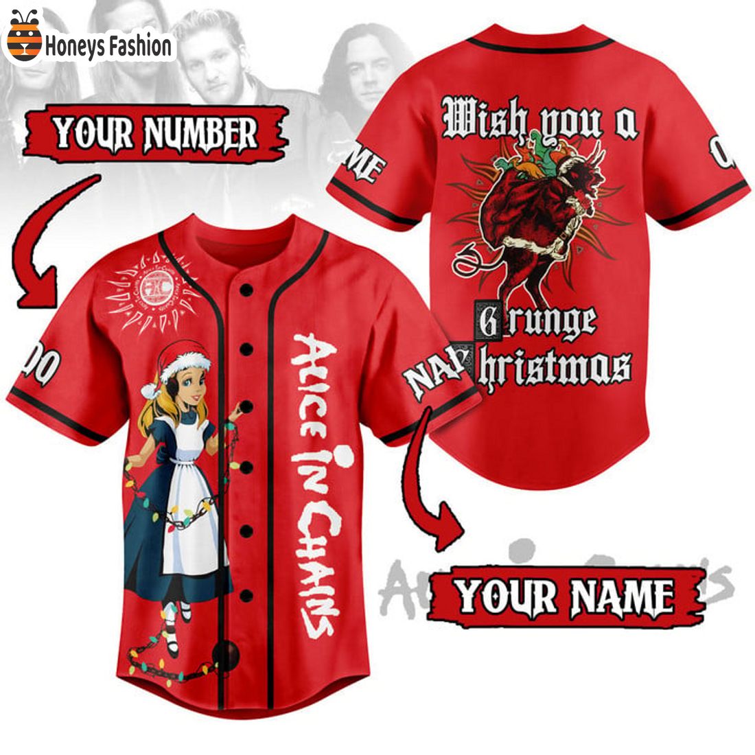 NEW Alice In Chains Wish You A Grunge Christmas Custom Name Number Baseball Jersey