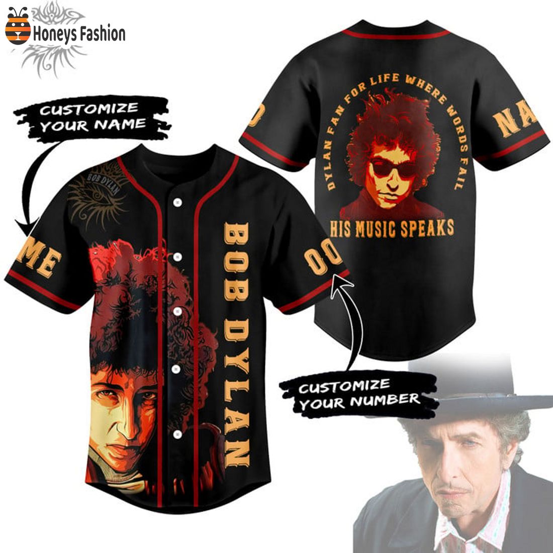 NEW Bob Dylan Fan For Life Where Words Fail Custom Name Number Baseball Jersey