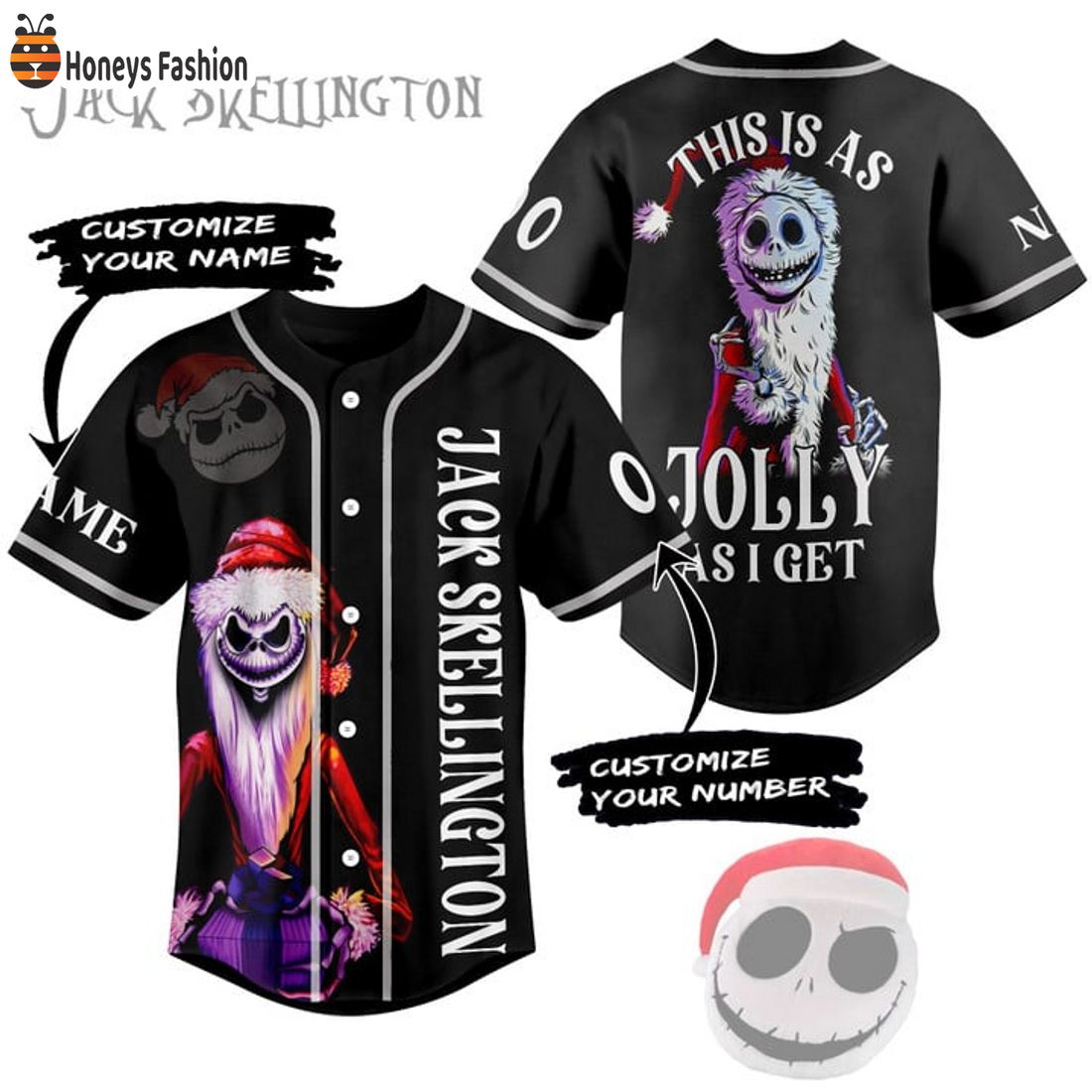 NEW Jack Skellington This Is As Jolly As I Get Custom Name Number Baseball Jersey