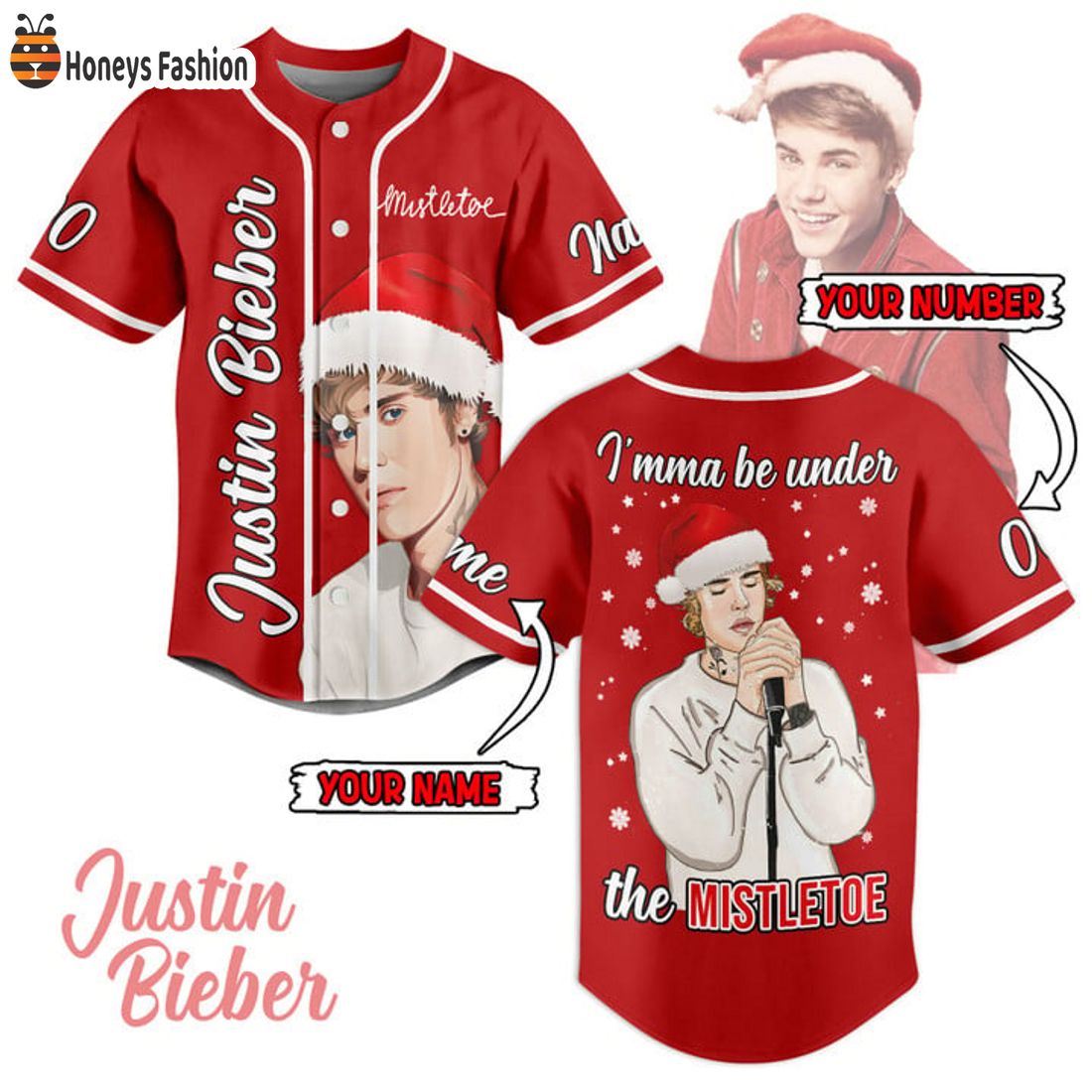 NEW Justin Bieber I’mma Be Under The Mistletoe Custom Name Number Baseball Jersey