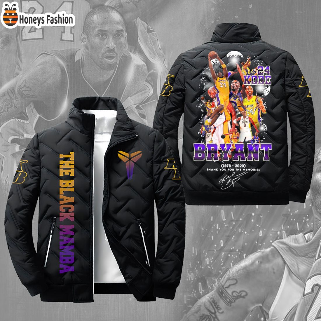 NEW Los Angeles Lakers Kobe Bryant 24 The Black Mamba2D Paddle Jacket
