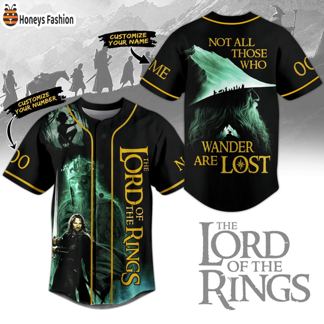 NEW LOTR Not All Those Wander Are Lost Custom Name Number Baseball Jersey