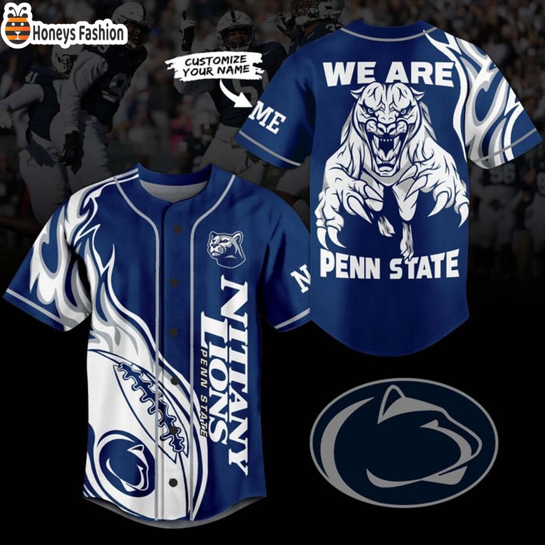 NEW Penn State Nittany Lions Rugby Blue Custom Name Number Baseball Jersey