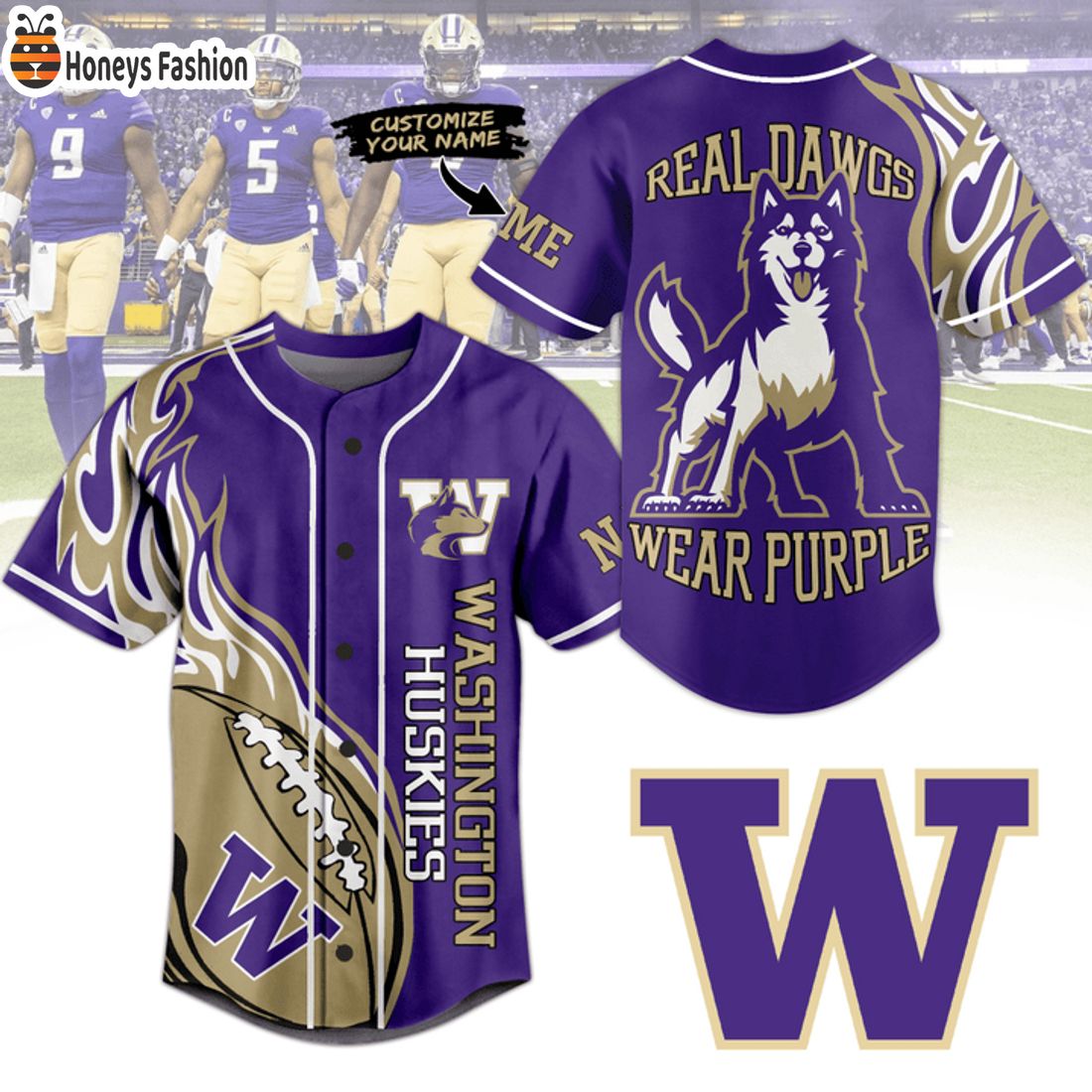 NEW Washington Huskies Real Dawgs Wear Purples Custom Name Baseball Jersey