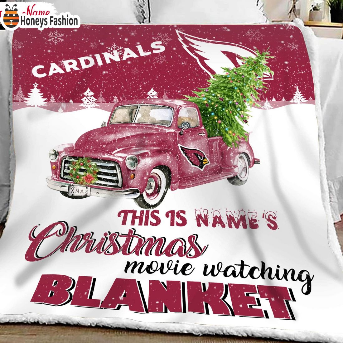 NFL Arizona Cardinals Custom Name Christmas movie watching quilt blanket