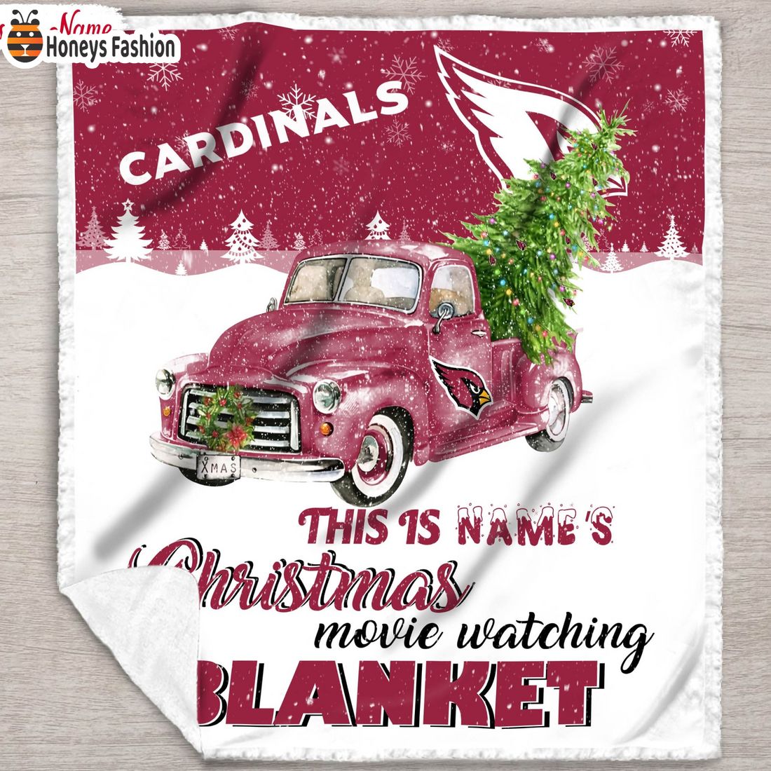 NFL Arizona Cardinals Custom Name Christmas movie watching quilt blanket