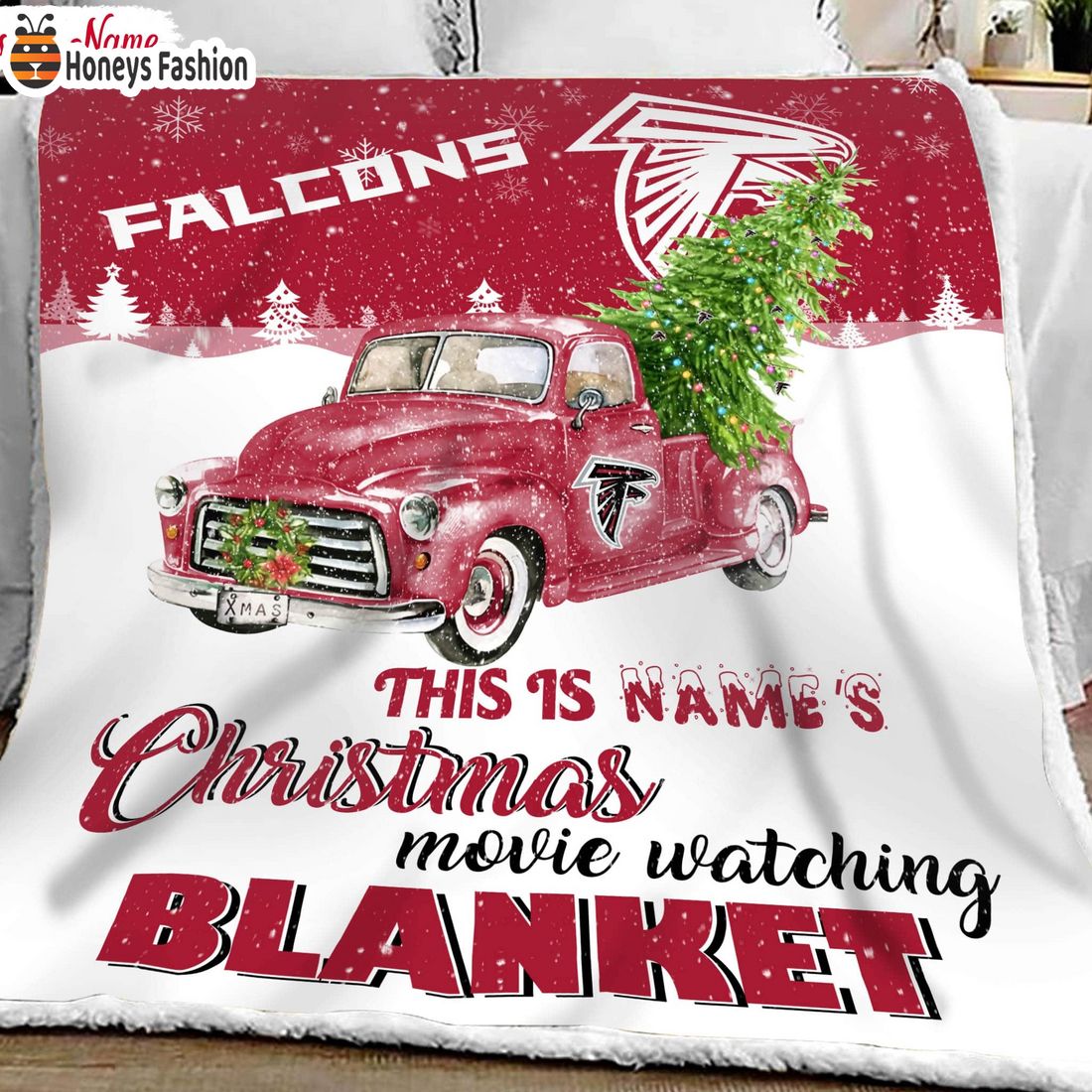 NFL Atlanta Falcons Custom Name Christmas movie watching quilt blanket