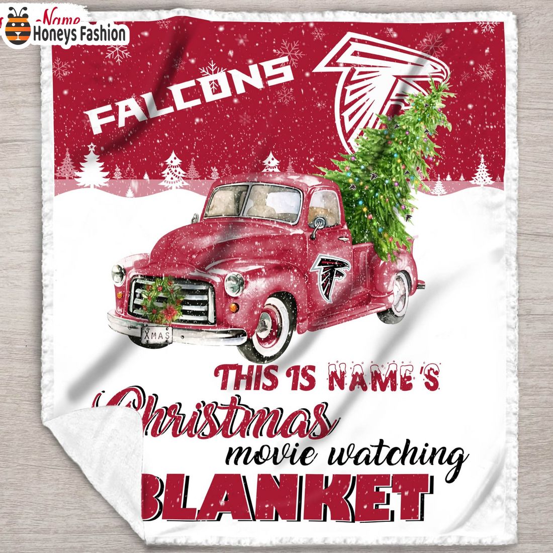 NFL Atlanta Falcons Custom Name Christmas movie watching quilt blanket
