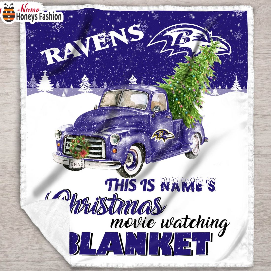 NFL Baltimore Ravens Custom Name Christmas movie watching quilt blanket