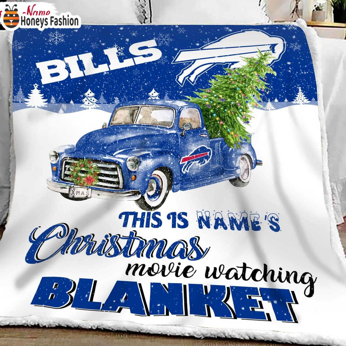 NFL Buffalo Bills Custom Name Christmas movie watching quilt blanket