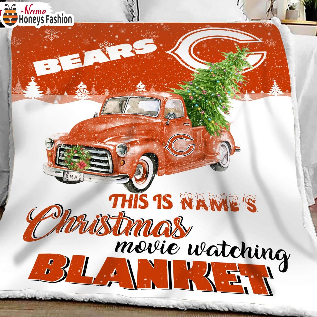 NFL Chicago Bears Custom Name Christmas movie watching quilt blanket