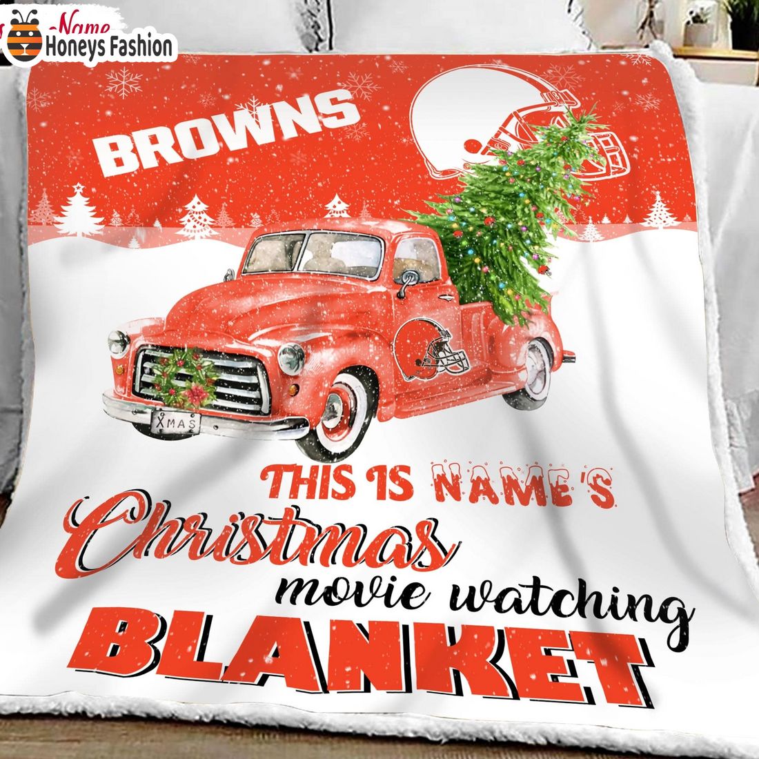 NFL Cleveland Browns Custom Name Christmas movie watching quilt blanket
