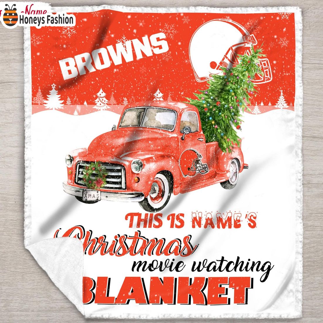 NFL Cleveland Browns Custom Name Christmas movie watching quilt blanket