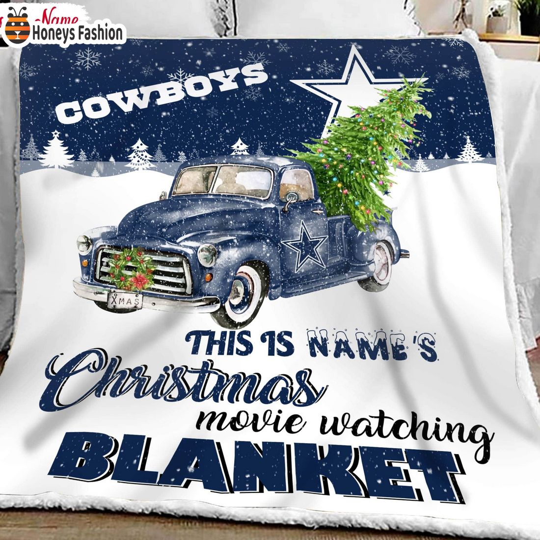 NFL Dallas Cowboys Custom Name Christmas movie watching quilt blanket