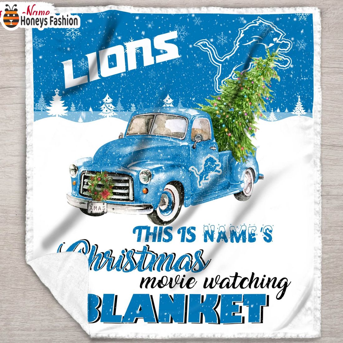 NFL Detroit Lions Custom Name Christmas movie watching quilt blanket