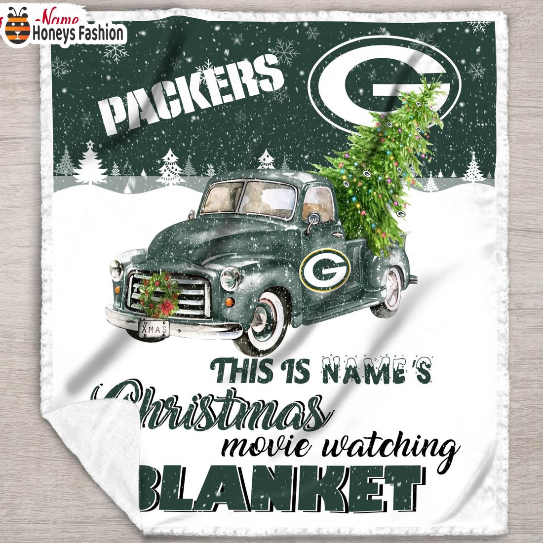 NFL Green Bay Packers Custom Name Christmas movie watching quilt blanket