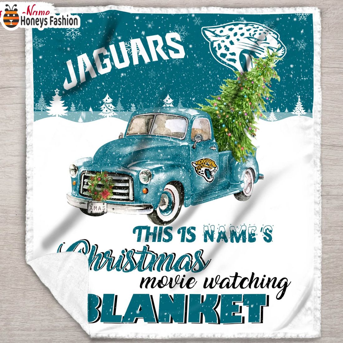 NFL Jacksonville Jaguars Custom Name Christmas movie watching quilt blanket