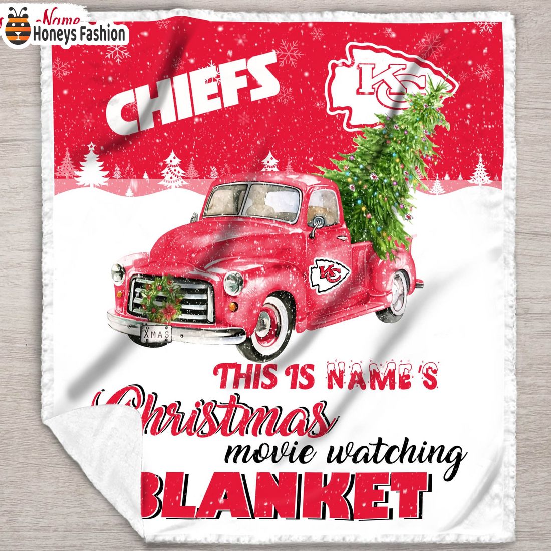 NFL Kansas City Chiefs Custom Name Christmas movie watching quilt blanket