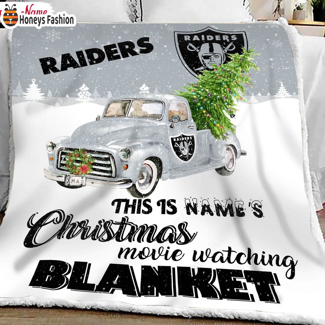 NFL Las Vegas Raiders Custom Name Christmas movie watching quilt blanket