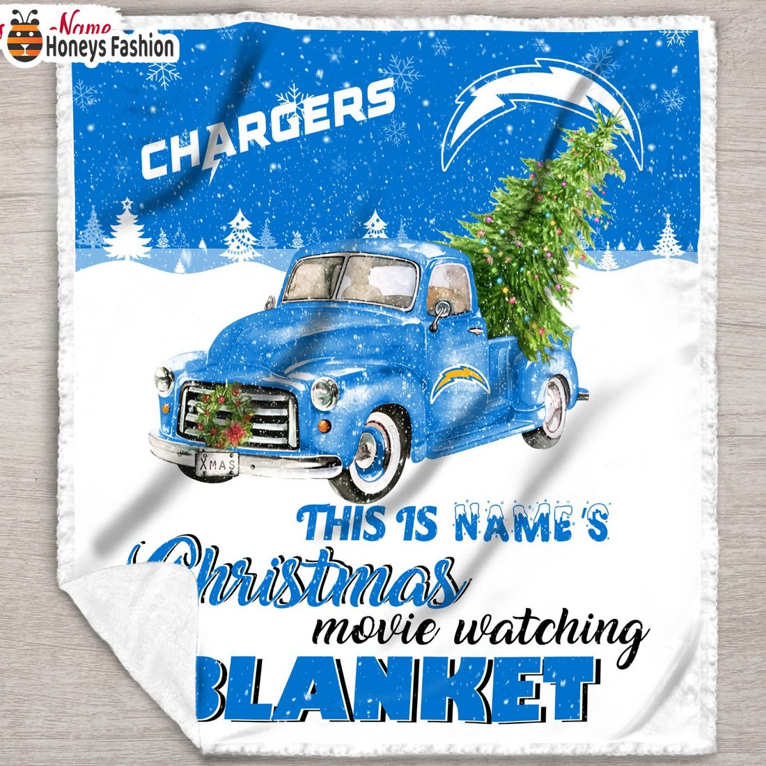 NFL Los Angeles Chargers Custom Name Christmas movie watching quilt blanket