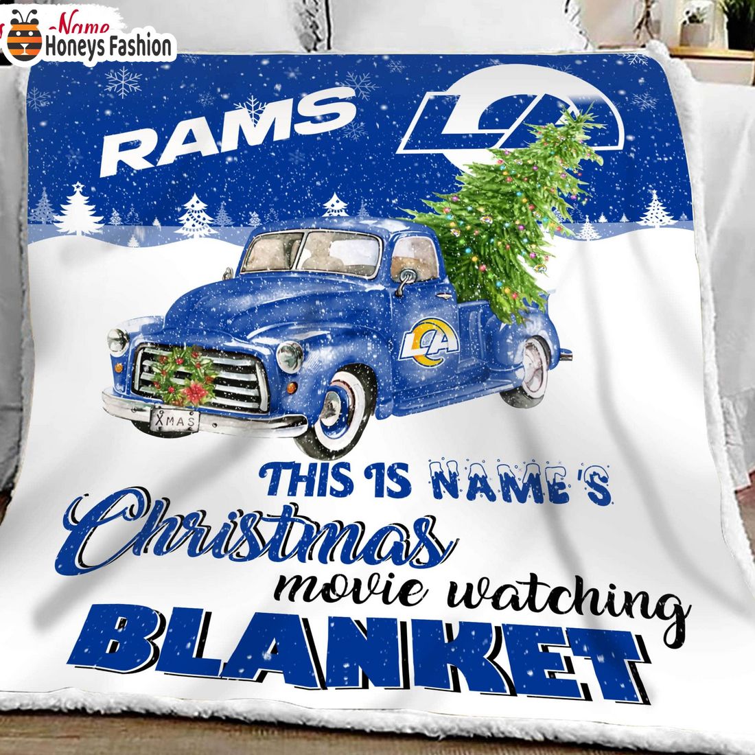 NFL Los Angeles Rams Custom Name Christmas movie watching quilt blanket