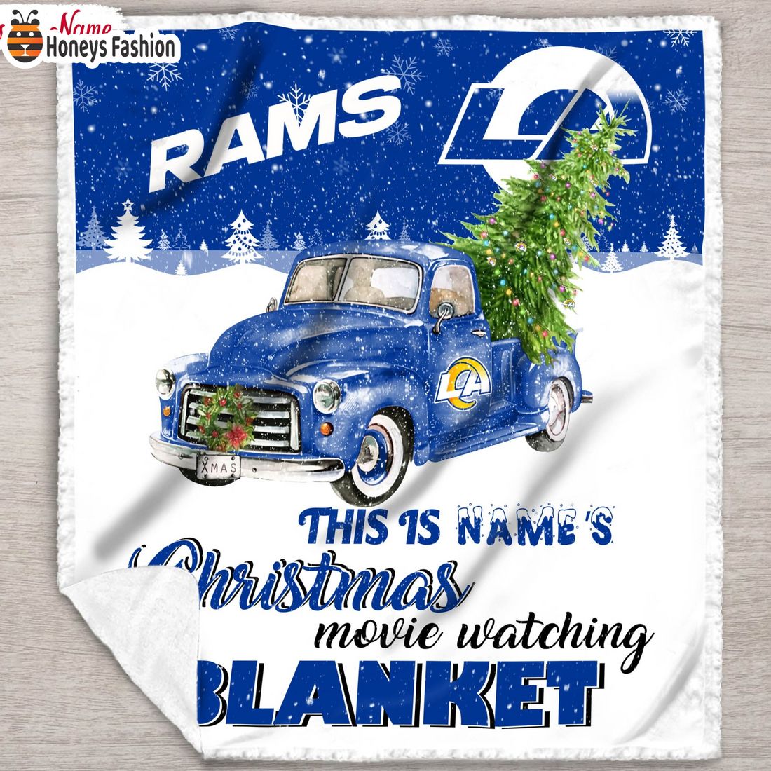 NFL Los Angeles Rams Custom Name Christmas movie watching quilt blanket