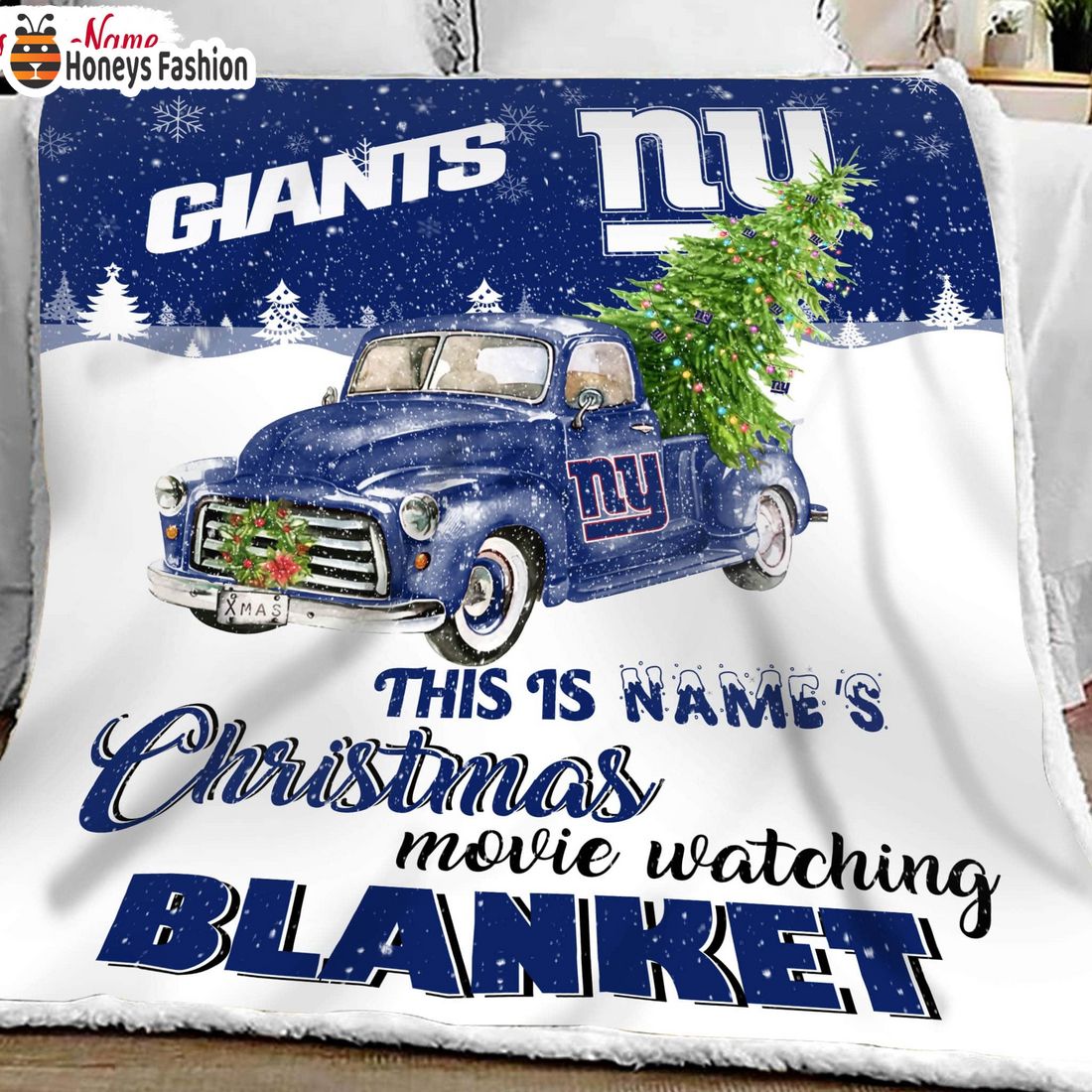 NFL New York Giants Custom Name Christmas movie watching quilt blanket